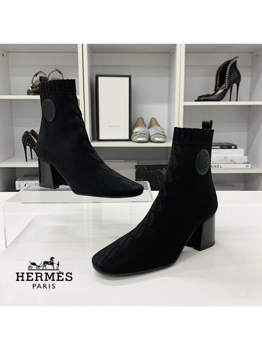 Hermes Volver Knit Short Boots Black